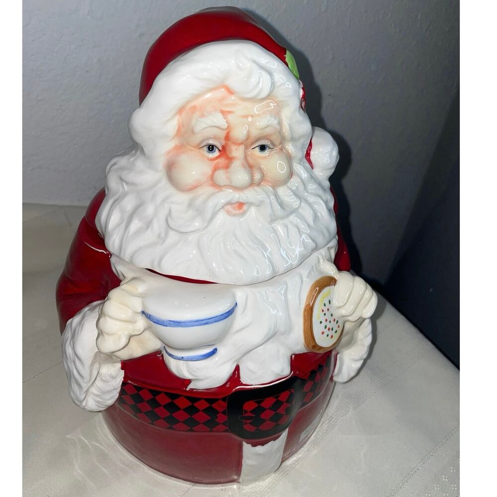 Ho Ho Holly Santa Ceramic Cookie Jar Hand Painted Department 56